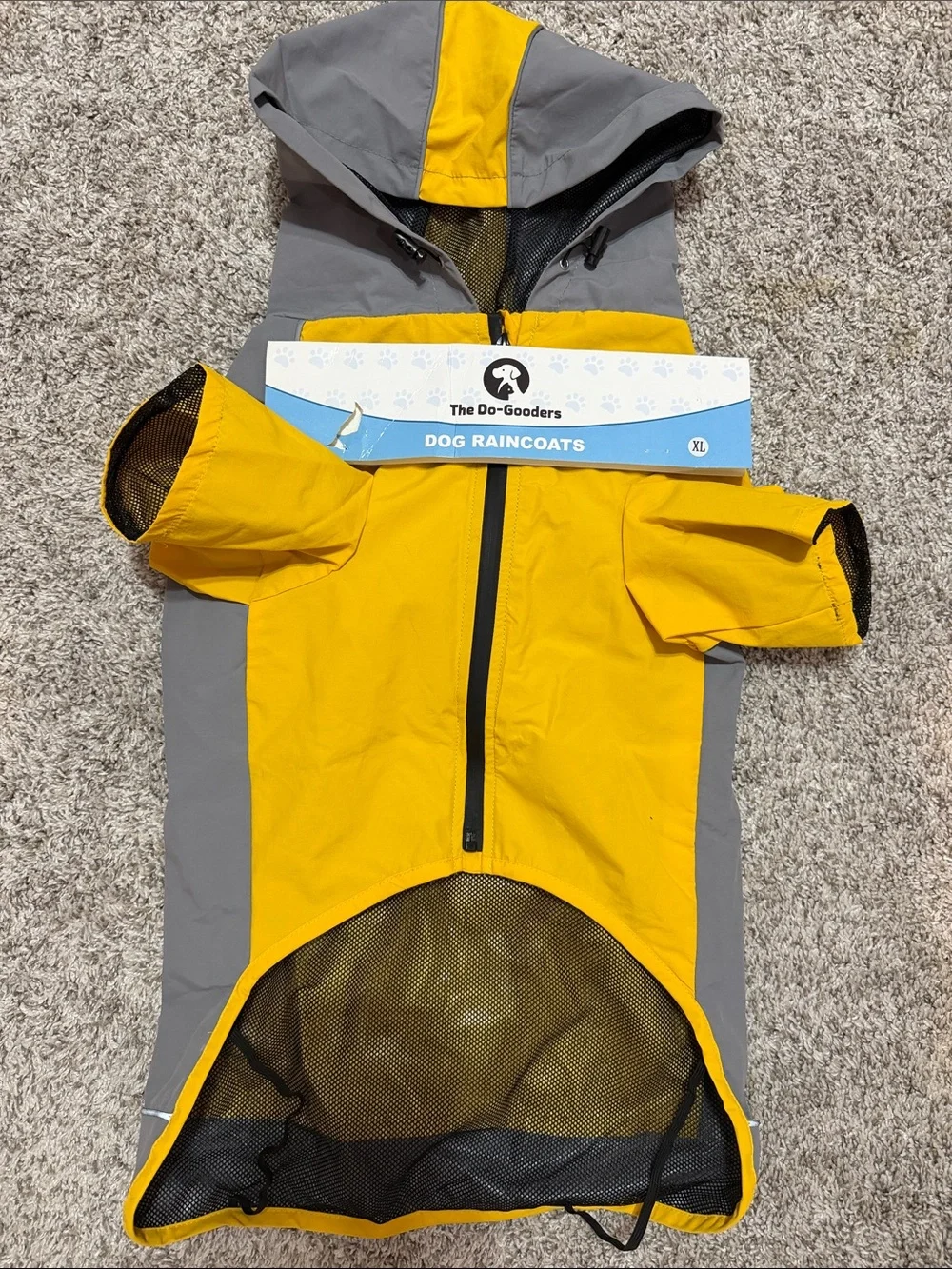 The Do-Gooders Dog Raincoat Yellow & Gray Dog- XL